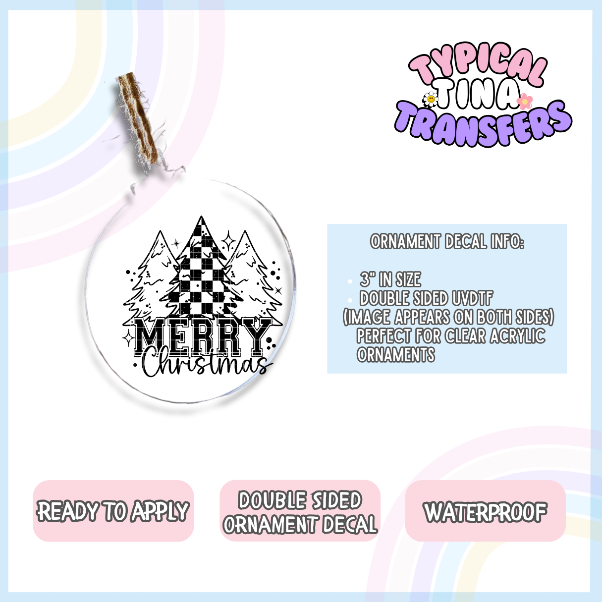 Checkered Merry Christmas | 3" Ornament Decal